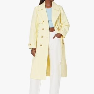 Yellow Trench Coat with Wide Lapels and Oversized Fit